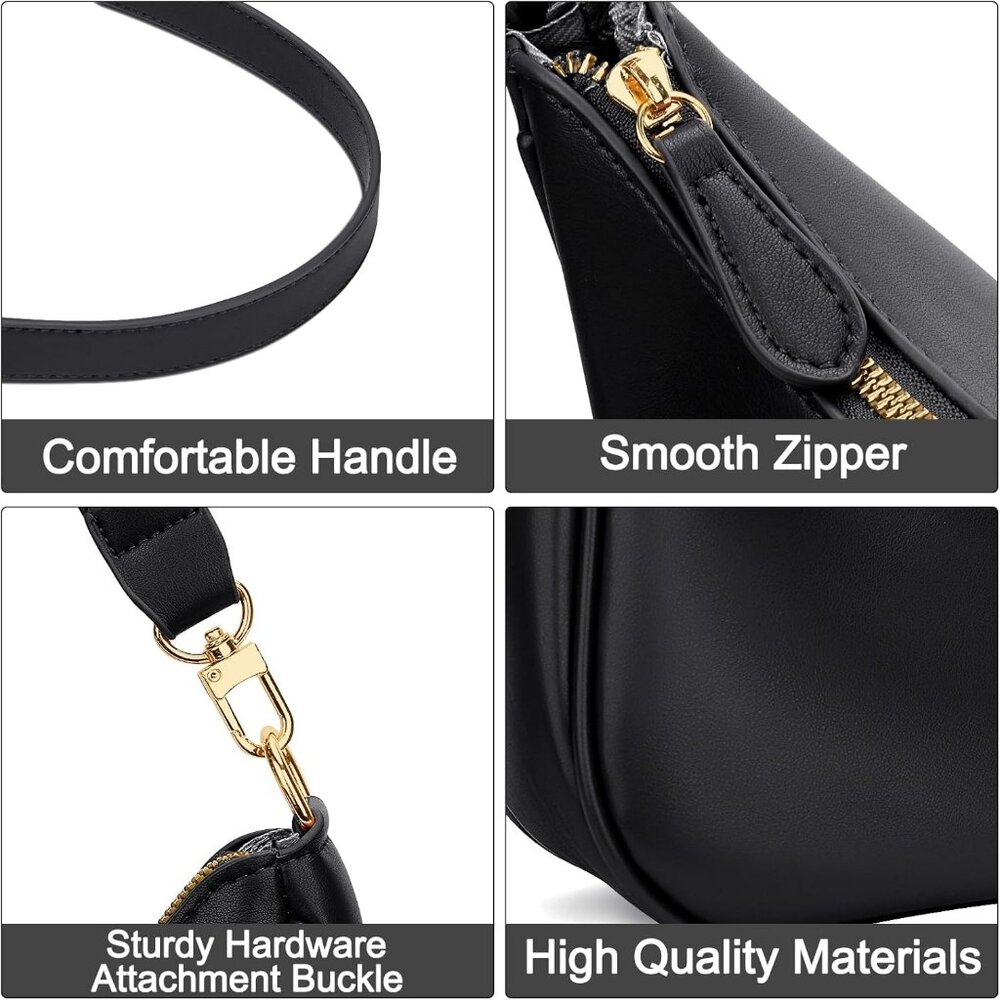Women's Black Polyurethane Leather Cute Gold Chain Strap Underarm Hobo Purses - Picture 3 of 7